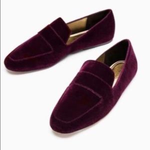 Zara burgundy velvet loafers